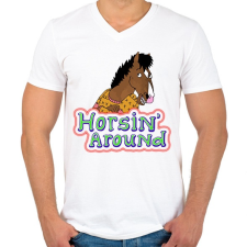 PRINTFASHION Horsin' around - Férfi V-nyakú póló - Fehér férfi póló