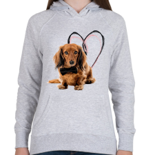 PRINTFASHION hosszú szőrű tacsi - Női kapucnis pulóver - Sport szürke női pulóver, kardigán