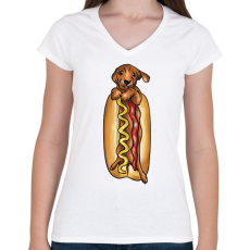 PRINTFASHION Hot dog - Női V-nyakú póló - Fehér