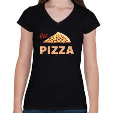 PRINTFASHION hot pizza - Női V-nyakú póló - Fekete női póló