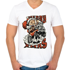 PRINTFASHION HOT ROD Mikulás - Férfi V-nyakú póló - Fehér férfi póló