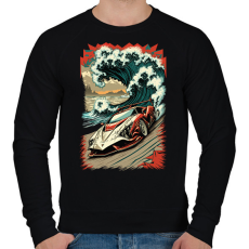 PRINTFASHION Hot Rod versenyautó hullámokkal - Férfi pulóver - Fekete