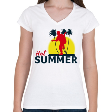 PRINTFASHION HOT SUMMER1 - Női V-nyakú póló - Fehér