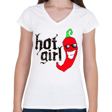 PRINTFASHION HOTGIRL - Női V-nyakú póló - Fehér női póló