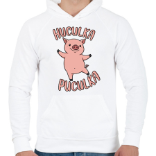 PRINTFASHION Huculka Puculka malac - Férfi kapucnis pulóver - Fehér férfi pulóver, kardigán