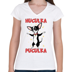 PRINTFASHION Huculka Puculka - Női V-nyakú póló - Fehér
