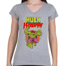 PRINTFASHION Hulk Hogan - Női V-nyakú póló - Sport szürke