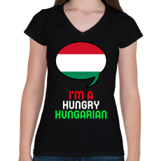 PRINTFASHION Hungry hungarian - Női V-nyakú póló - Fekete