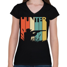 PRINTFASHION Hunter logó - Női V-nyakú póló - Fekete női póló