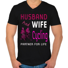 PRINTFASHION HUSBAND AND WIFE-Cycling - Férfi V-nyakú póló - Fekete férfi póló