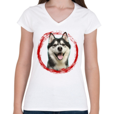 PRINTFASHION husky kutyus - férfi - Női V-nyakú póló - Fehér