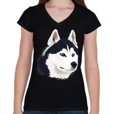 PRINTFASHION Husky - Női V-nyakú póló - Fekete női póló