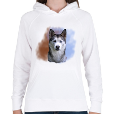 PRINTFASHION husky-portré - Női kapucnis pulóver - Fehér női pulóver, kardigán