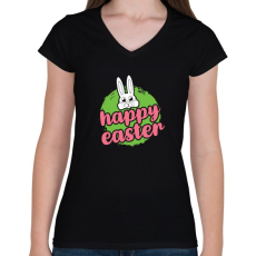 PRINTFASHION husvét9 - Női V-nyakú póló - Fekete