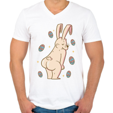 PRINTFASHION Húsvéti nyúl - Férfi V-nyakú póló - Fehér férfi póló