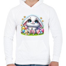 PRINTFASHION Húsvéti nyuszi - Férfi kapucnis pulóver - Fehér férfi pulóver, kardigán