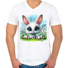 PRINTFASHION Húsvéti nyuszi - Férfi V-nyakú póló - Fehér férfi póló