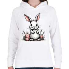 PRINTFASHION Húsvéti nyuszi - Női kapucnis pulóver - Fehér női pulóver, kardigán