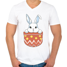 PRINTFASHION Húsvéti nyuszi zsebminta - Férfi V-nyakú póló - Fehér