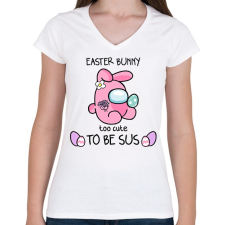 PRINTFASHION Húsvéti nyuszika - Női V-nyakú póló - Fehér női póló