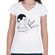 PRINTFASHION I am fine - Női V-nyakú póló - Fehér női póló