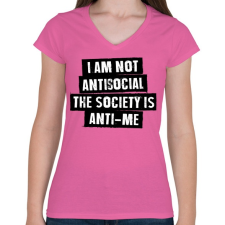 PRINTFASHION I am not antisocial... - Női V-nyakú póló - Rózsaszín női póló