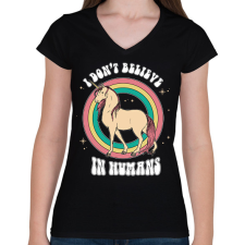 PRINTFASHION I don't believe - Női V-nyakú póló - Fekete női póló