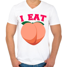 PRINTFASHION I eat peach - Férfi V-nyakú póló - Fehér férfi póló