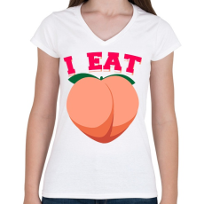 PRINTFASHION I eat peach - Női V-nyakú póló - Fehér