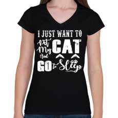 PRINTFASHION I just want to pet my cat and go to sleep - Női V-nyakú póló - Fekete