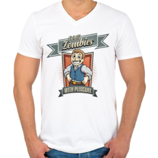 PRINTFASHION I kill zombies - Férfi V-nyakú póló - Fehér