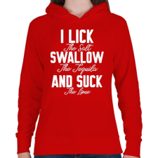 PRINTFASHION I lick swallow and suck - Női kapucnis pulóver - Piros női pulóver, kardigán