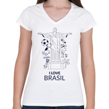 PRINTFASHION I LOVE BRASIL - Női V-nyakú póló - Fehér női póló