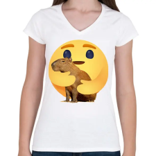 PRINTFASHION I love capybara - Női V-nyakú póló - Fehér női póló