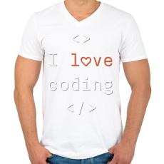 PRINTFASHION I love coding, szeretek programozni - Férfi V-nyakú póló - Fehér