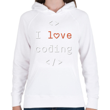 PRINTFASHION I love coding, szeretek programozni - Női kapucnis pulóver - Fehér női pulóver, kardigán