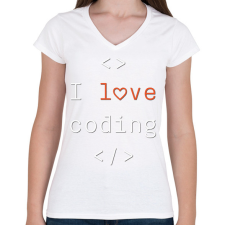 PRINTFASHION I love coding, szeretek programozni - Női V-nyakú póló - Fehér női póló