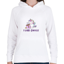 PRINTFASHION I love coffee Unikornis - Női kapucnis pulóver - Fehér női pulóver, kardigán