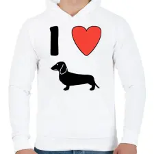PRINTFASHION I Love Dachshund - Férfi kapucnis pulóver - Fehér férfi pulóver, kardigán