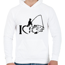 PRINTFASHION I LOVE FISHING - Férfi kapucnis pulóver - Fehér férfi pulóver, kardigán