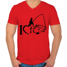 PRINTFASHION I LOVE FISHING - Férfi V-nyakú póló - Piros férfi póló