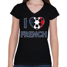 PRINTFASHION I love French - Női V-nyakú póló - Fekete női póló