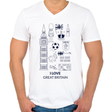 PRINTFASHION I LOVE GREAT BRITAIN - Férfi V-nyakú póló - Fehér férfi póló