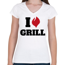 PRINTFASHION I love grill - Női V-nyakú póló - Fehér