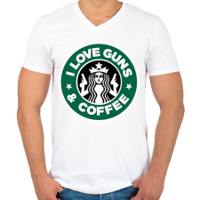 PRINTFASHION I love guns and coffee - Férfi V-nyakú póló - Fehér férfi póló