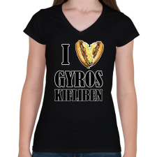 PRINTFASHION I love Gyros kifliben - Női V-nyakú póló - Fekete női póló