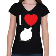 PRINTFASHION I love hamster (white) - Női V-nyakú póló - Fekete