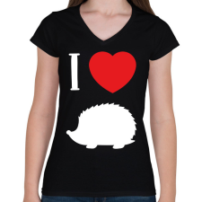 PRINTFASHION I love hedgehog (white) - Női V-nyakú póló - Fekete női póló