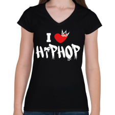 PRINTFASHION I love hiphop (white) - Női V-nyakú póló - Fekete női póló