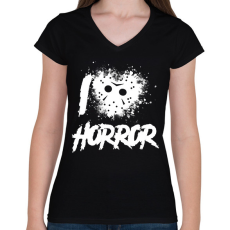 PRINTFASHION I love horror - Női V-nyakú póló - Fekete